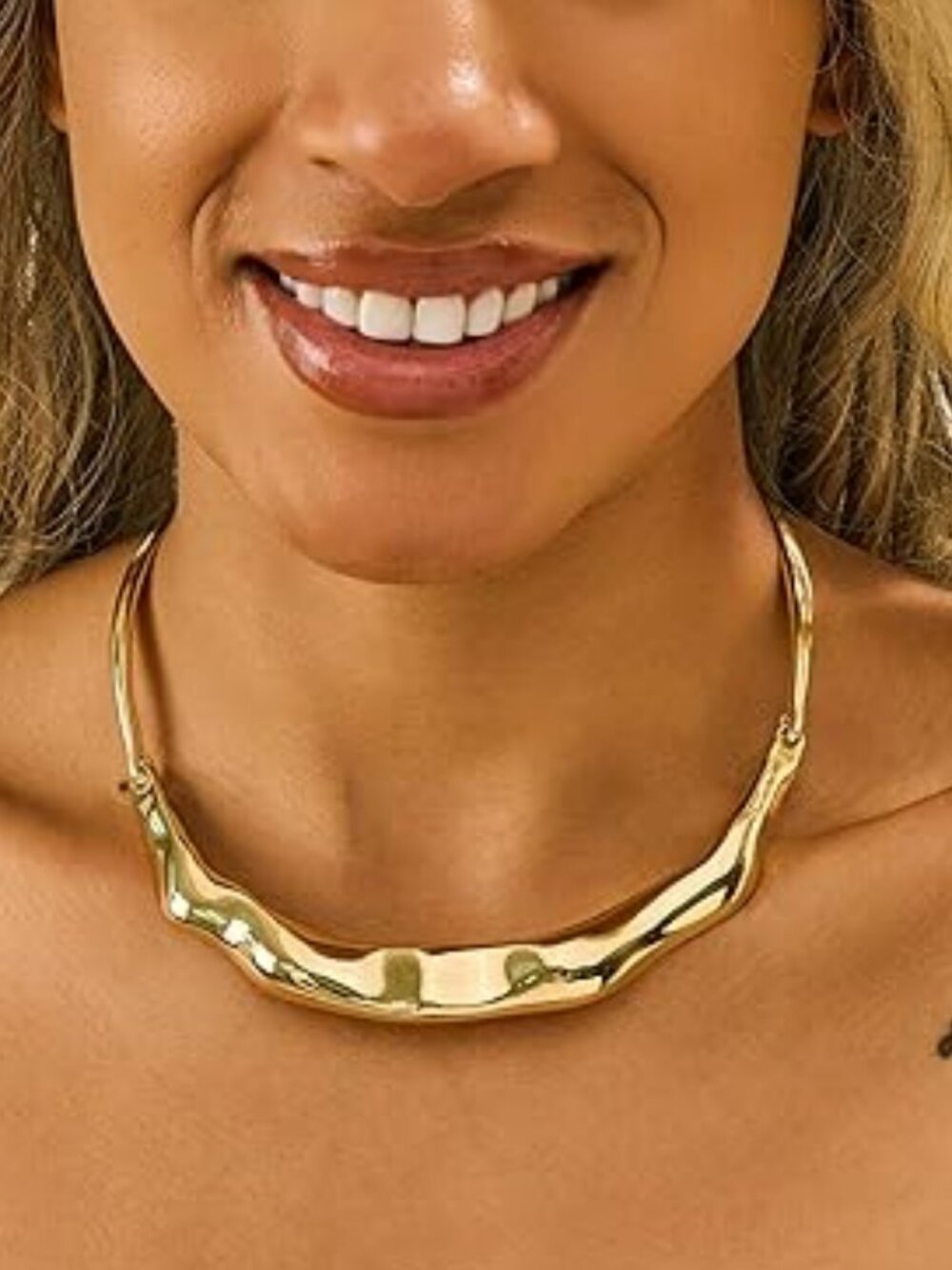 NEW Chunky Gold Choker Collar Necklace Trendy Adjustable Bold Standout Jewelry